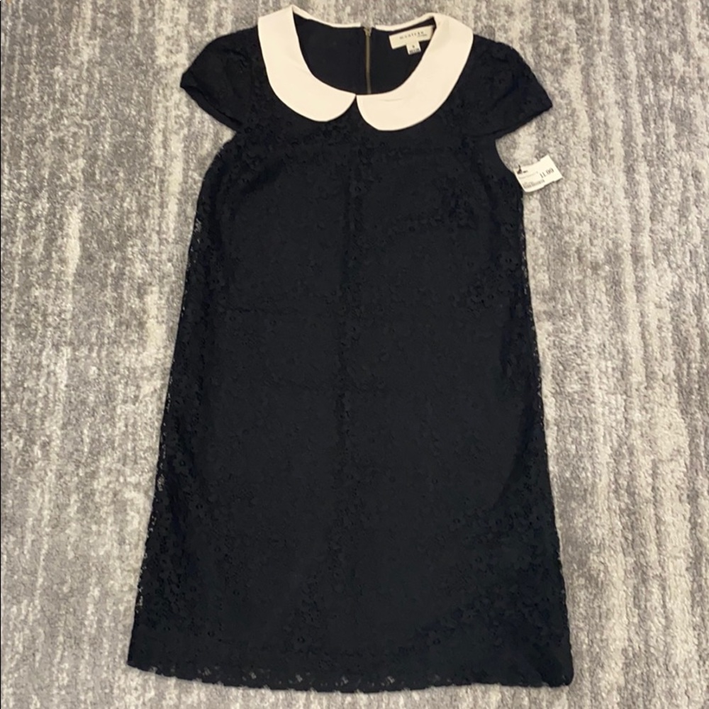 Black Lace Mini Dress with off-white collar